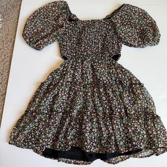 NEW Art Class Girls Black Floral Smocked Cut-Out Chiffon Dress - Picture 10 of 10